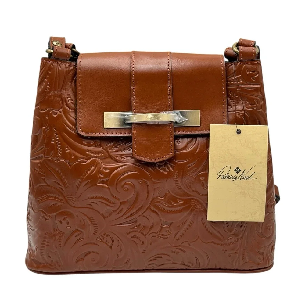 Patricia Nash Women's Larone Tooled Leather Hobo Bag Medium Florence Tan Brown